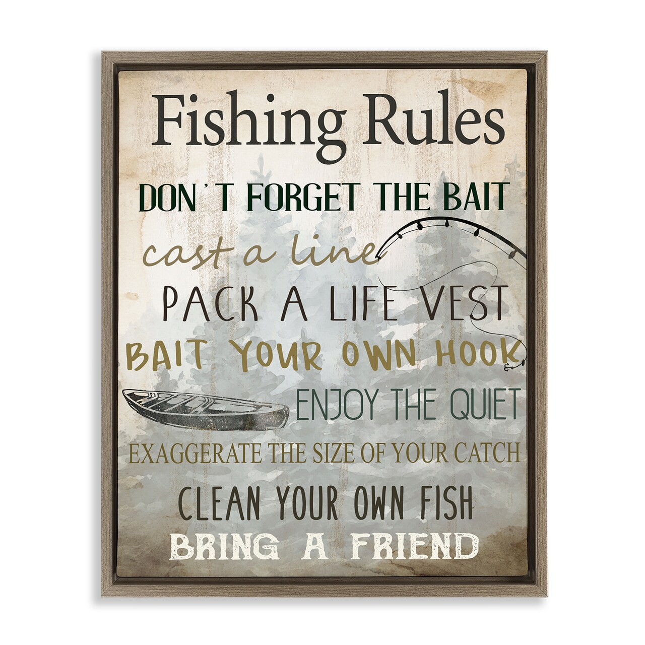Stupell Industries Fishing Rules List Framed Floater Canvas Wall Art Design by Kim Allen